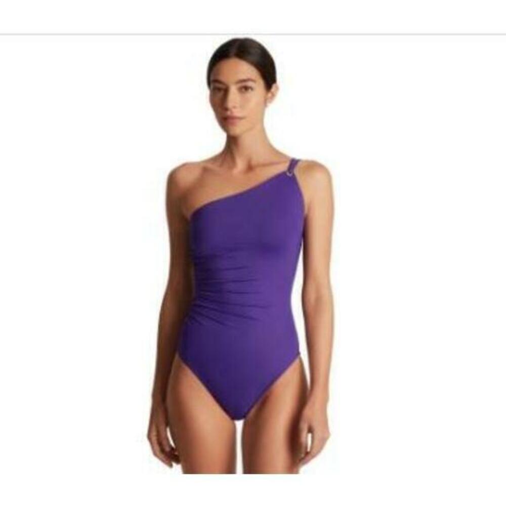 Ralph Lauren Women's Purple Double-Strap One-Shoulder Swimsuit 10 NWT
